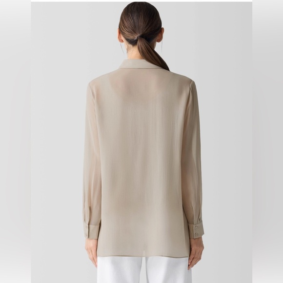 Eileen Fisher Sheer Silk Georgette Classic Collar Shirt, Dove, XS - Picture 2 of 9